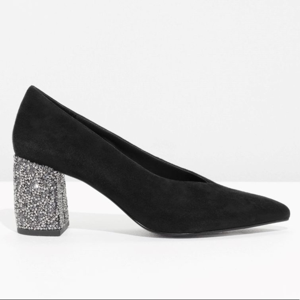 Black Suede Rhinestone Pumps size 9